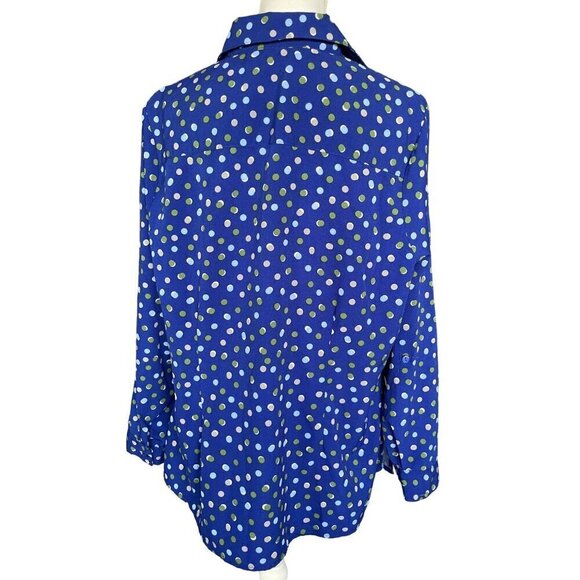 Kim Rogers Curvy Womens 1X Button Down Shirt Blue Polka Dot Print - Picture 2 of 12